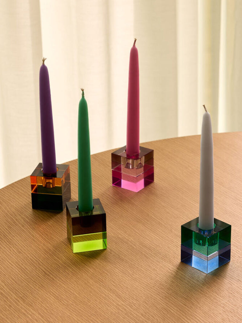 Hubsch Block Candlesticks - Brown:Green & Grey:Pink - Set of 2 