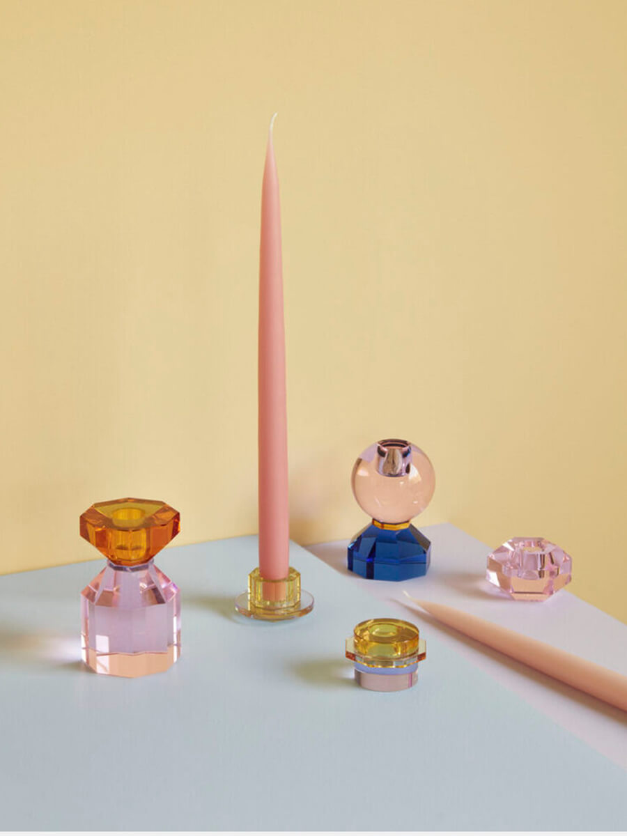 Hubsch Gem Candlestick Holder - Orange:Pink 