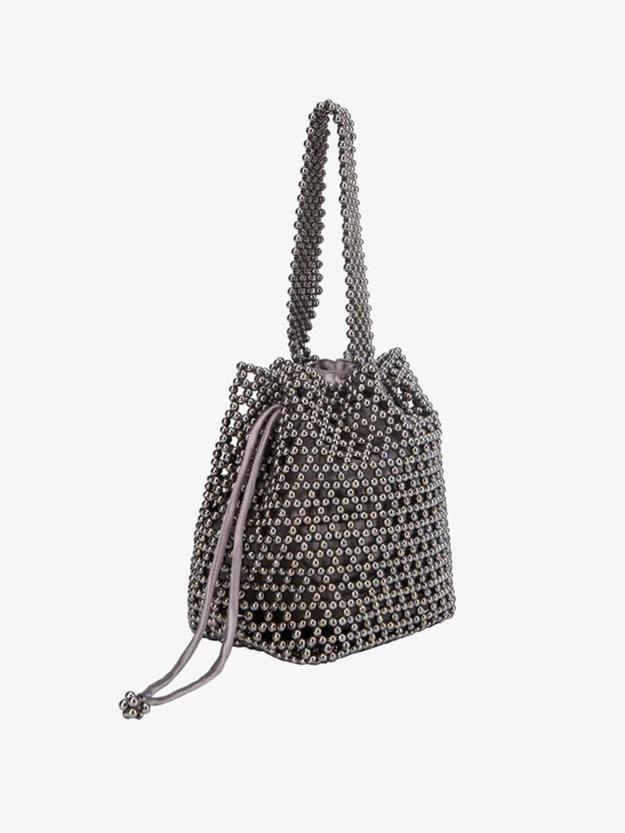Hvisk-Poke-Beads-Handle-Bag-Sheen-Silver