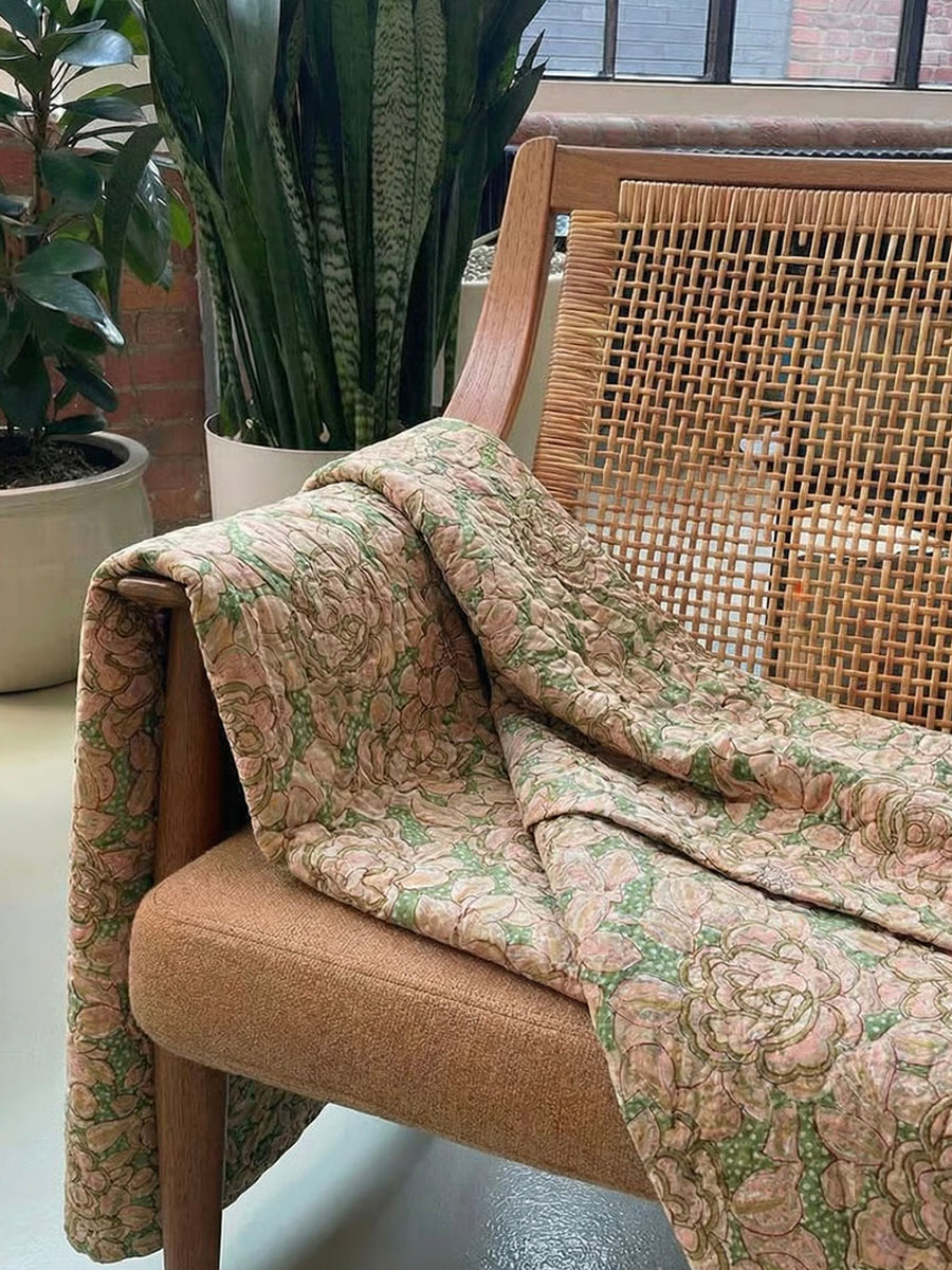 IB LAURSEN Vintage Quilt 130 x 180 - Green and Light Pink Paisley