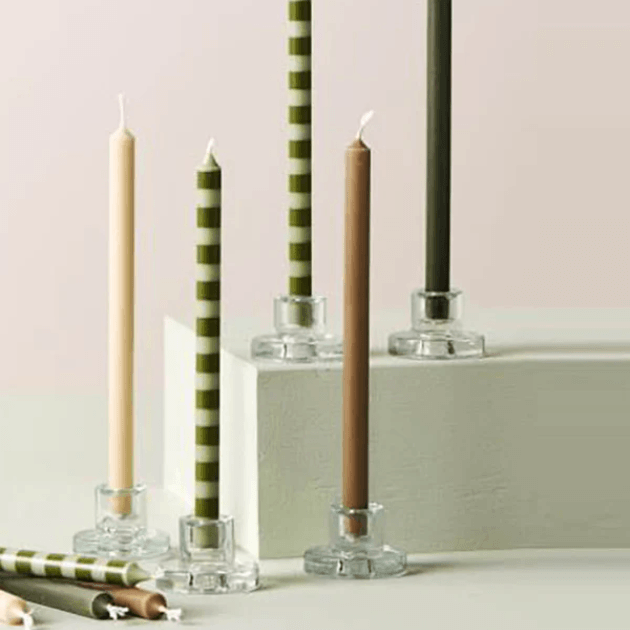 IB LAURSEN Striped candles in glass holders