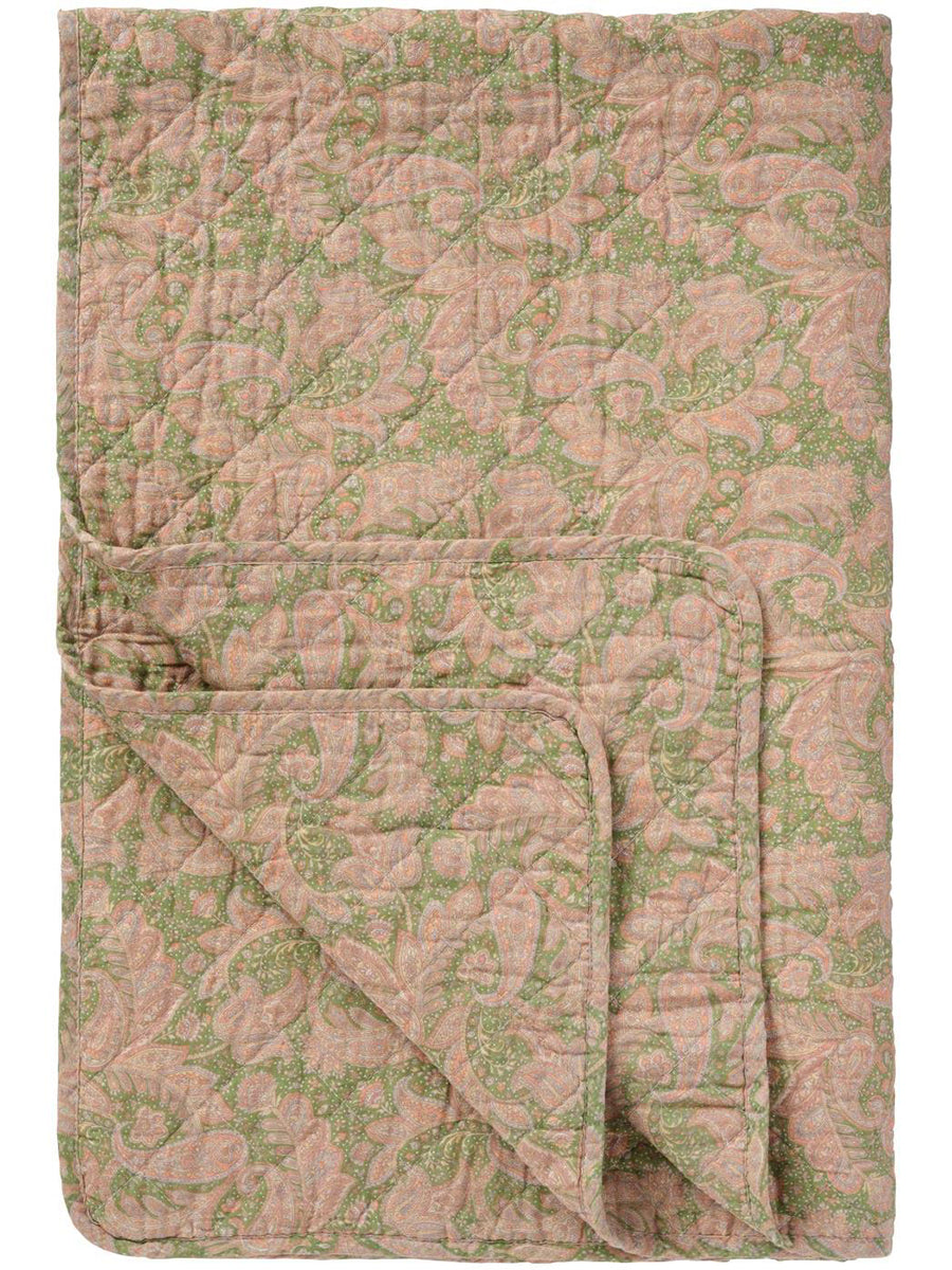 Vintage Quilt 130 x 180 - Green and Light Pink Paisley Pattern
