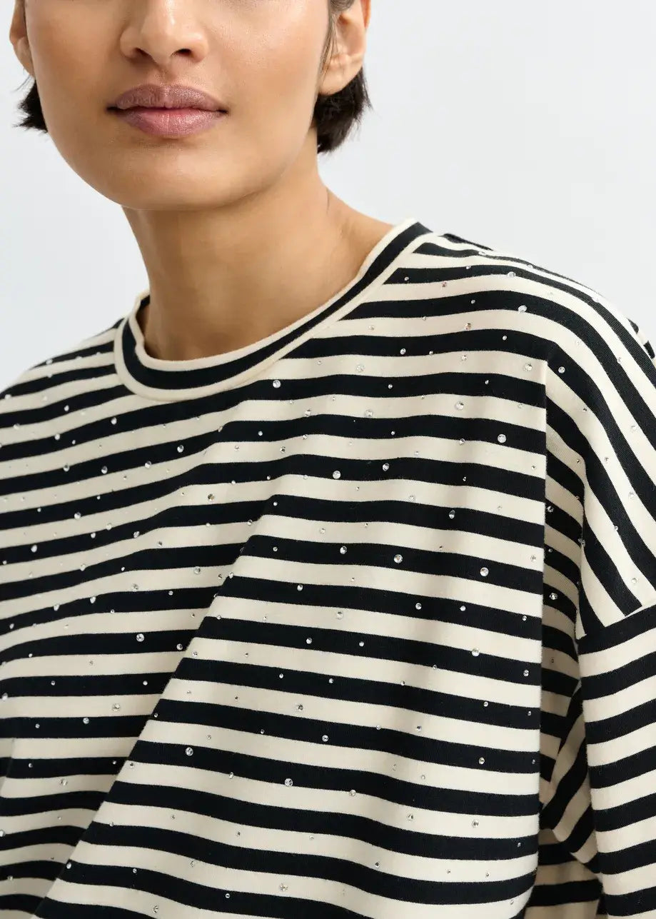 Essentiel Antwerp Joste T-shirt - Off White and Black Stripe