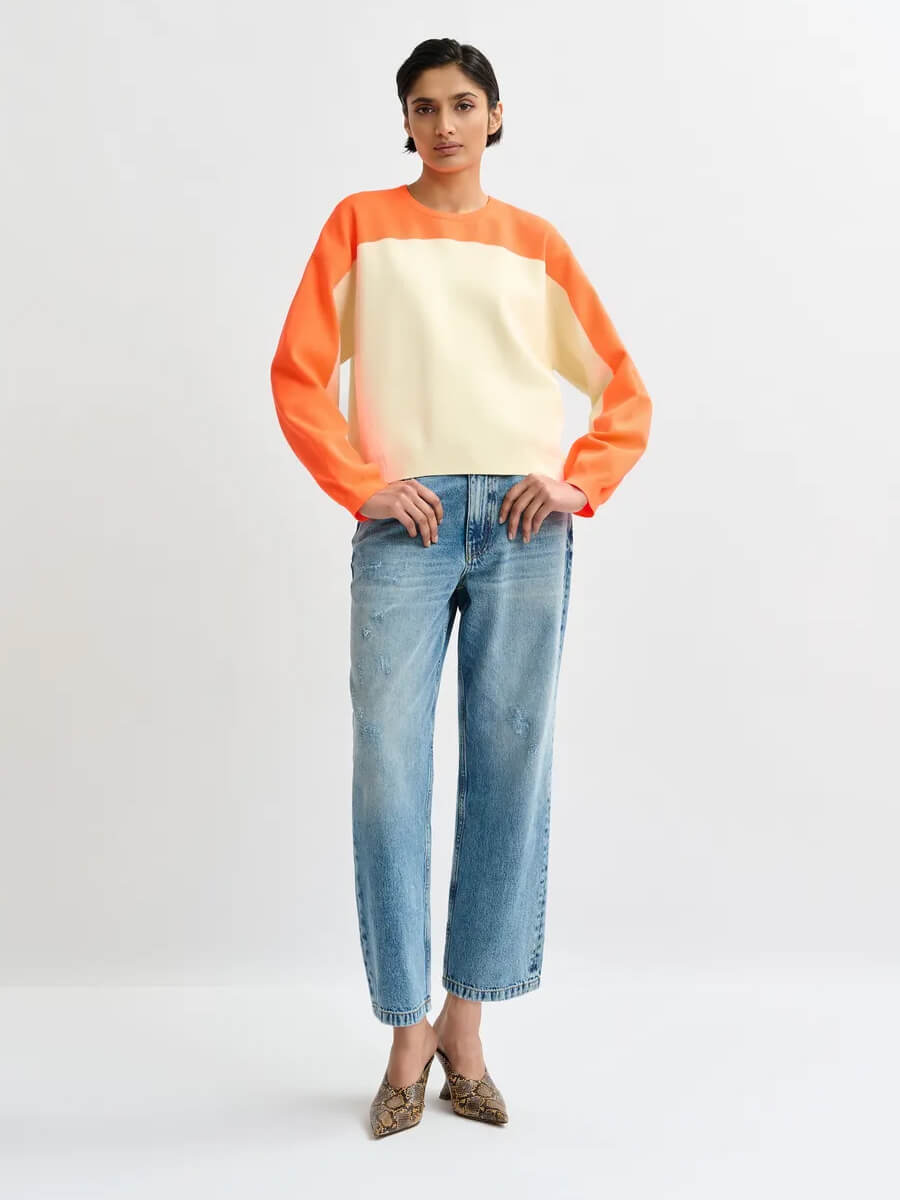 Essentiel Antwerp Joto Pullover - Off White and Neon Orange
