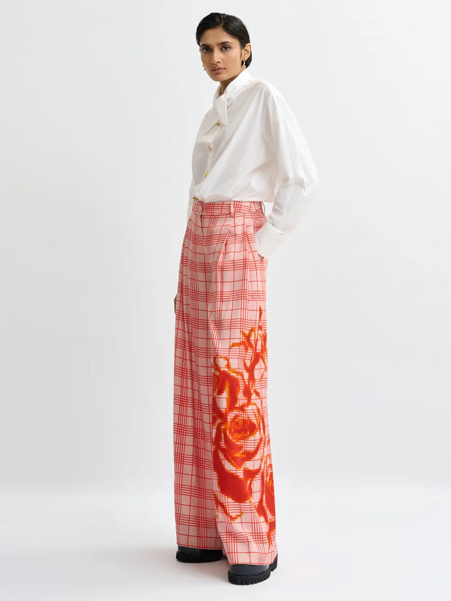 Essentiel Antwerp Jane Wide Leg Pants - Pink and Red