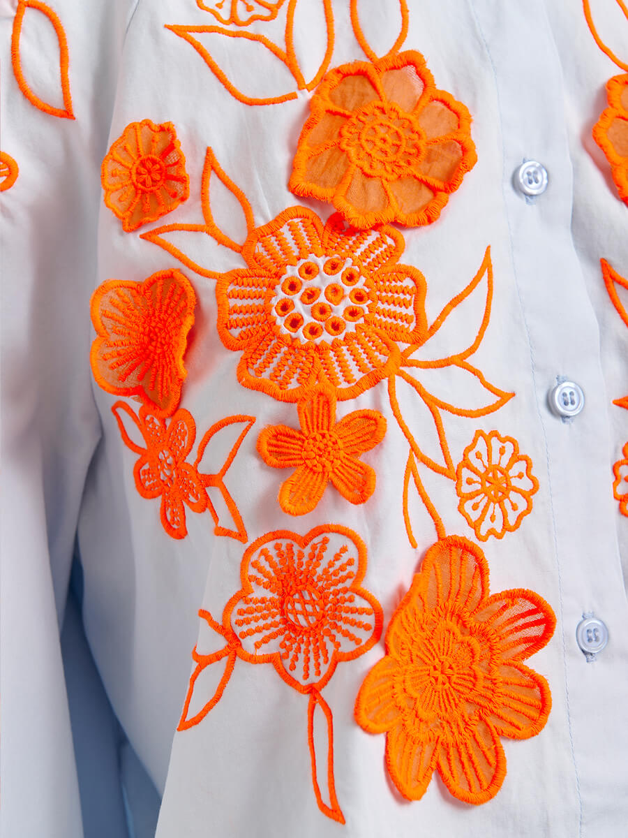 Essentiel Antwerp Joella Appliqué Flower Shirt - Blue and Orange