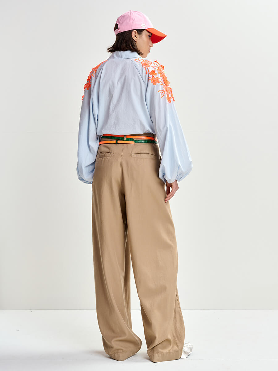 Essentiel Antwerp Joella Appliqué Flower Shirt - Blue and Orange