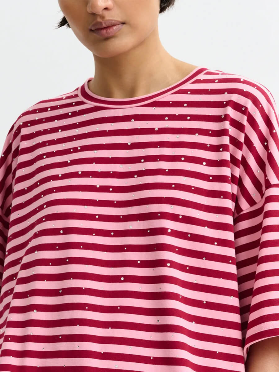 Essentiel Antwerp Joste T-shirt - Pink and Burgundy Stripe
