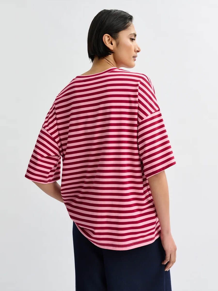 Essentiel Antwerp Joste T-shirt - Pink and Burgundy Stripe
