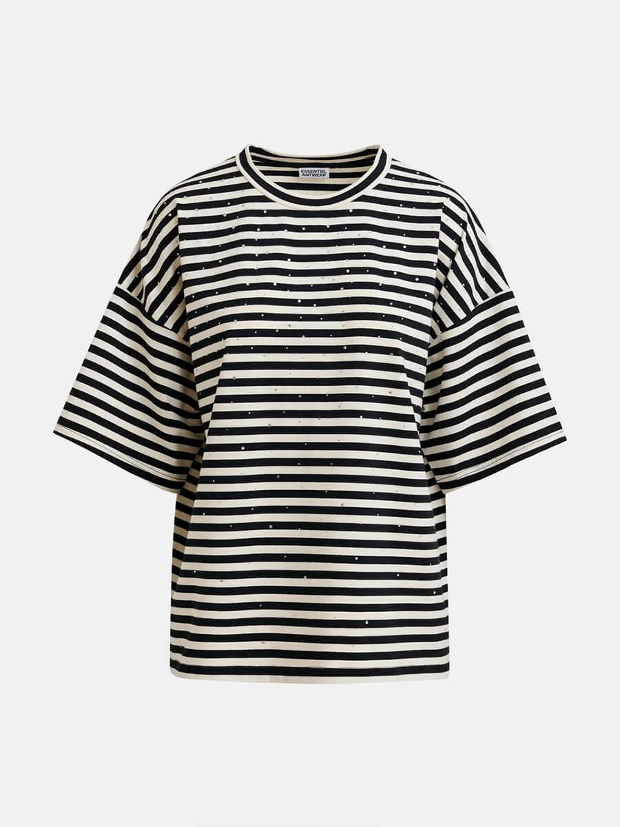 Essentiel Antwerp Joste T-shirt - Off White and Black Stripe