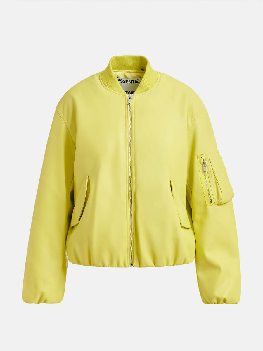 Essentiel Antwerp Jug Faux Leather Bomber - Yellow