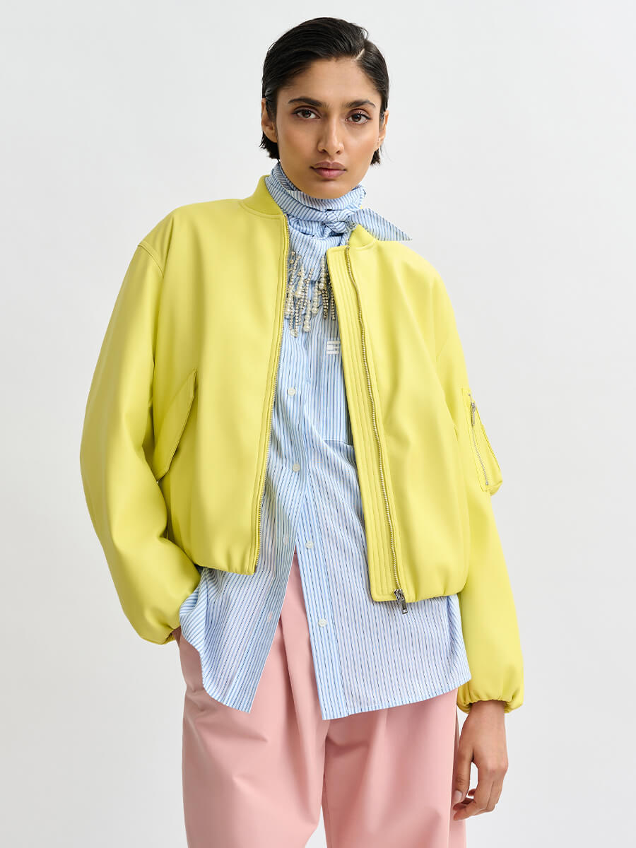 Essentiel Antwerp Jug Faux Leather Bomber - Yellow