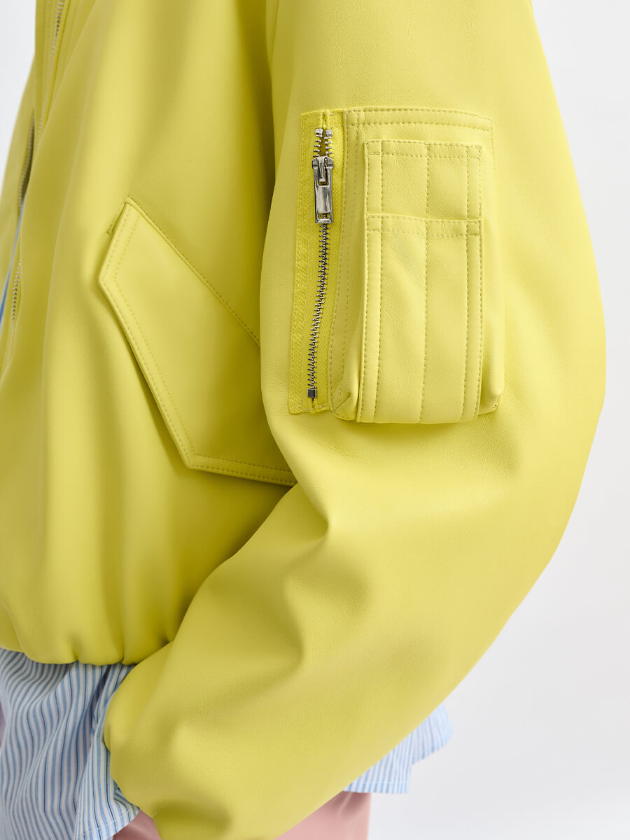 Essentiel Antwerp Jug Faux Leather Bomber - Yellow