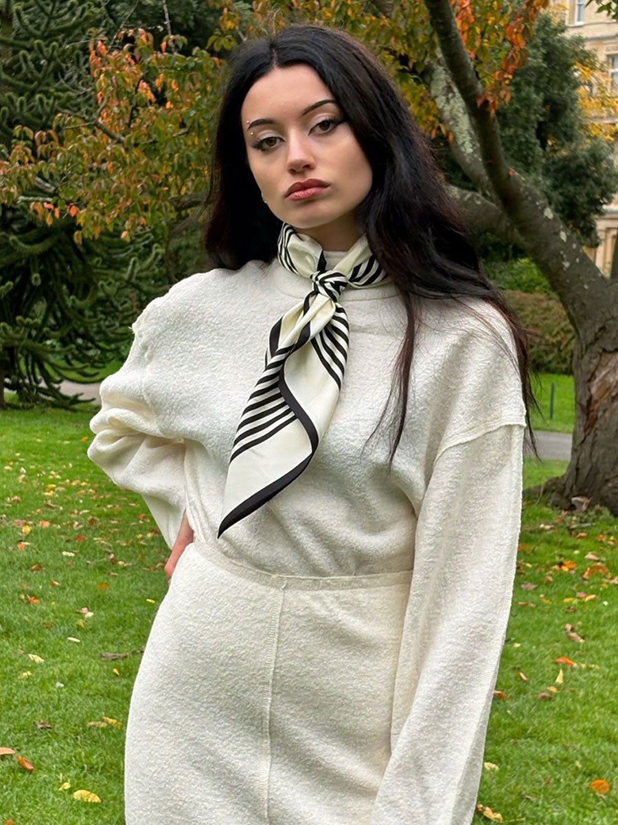 Le Scarf No. 1 - Cream  & Black - LEVETE-ROOM-LR-Icon-1-Skirt---Cream-LR-Icon-2-Pullover-Cream