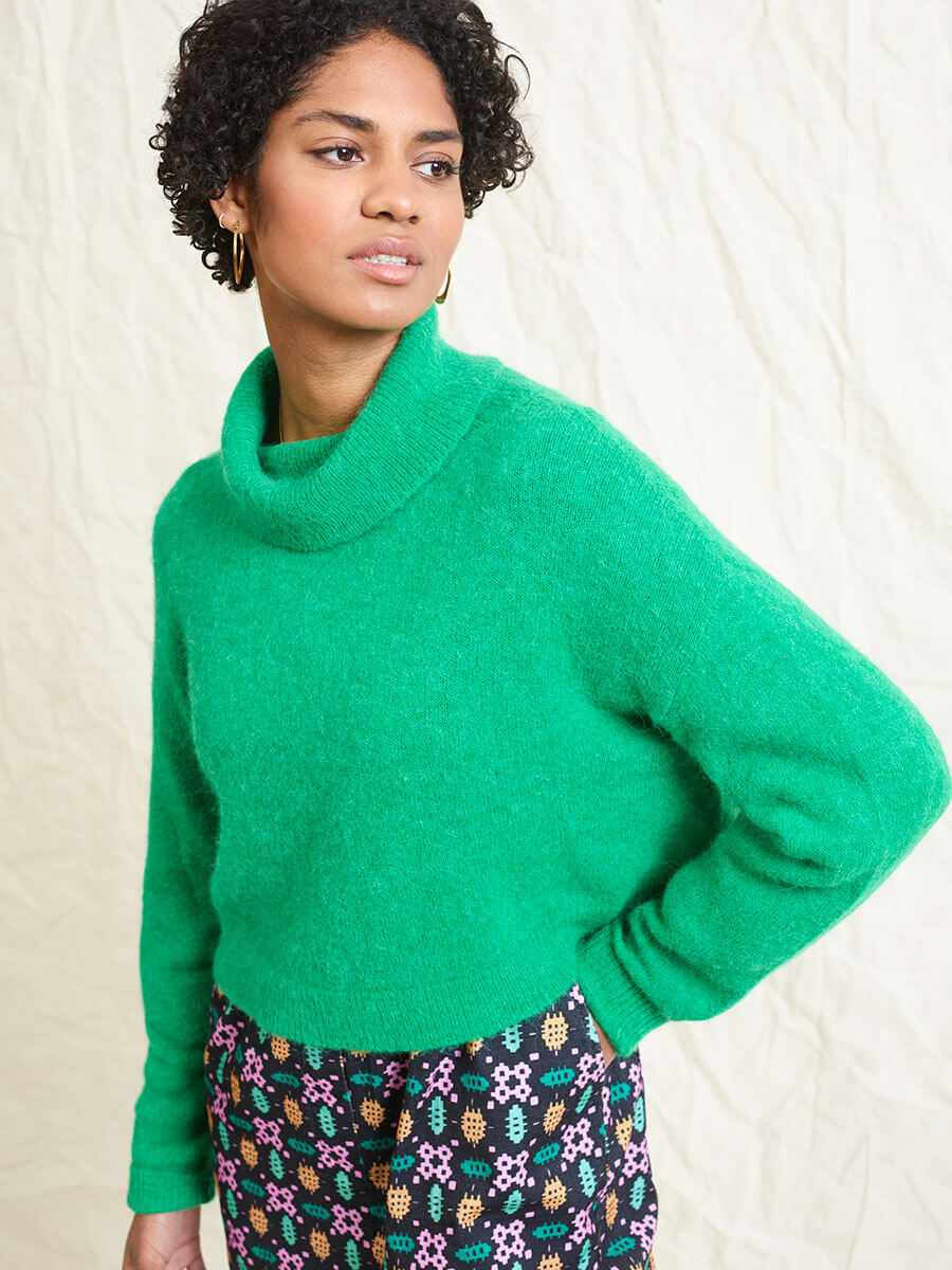 Lowie - Alpaca Cropped Roll Neck - Green - Wild Swans