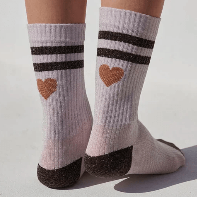 MP Denmark Socks in lilac glitter with heart and stripe design