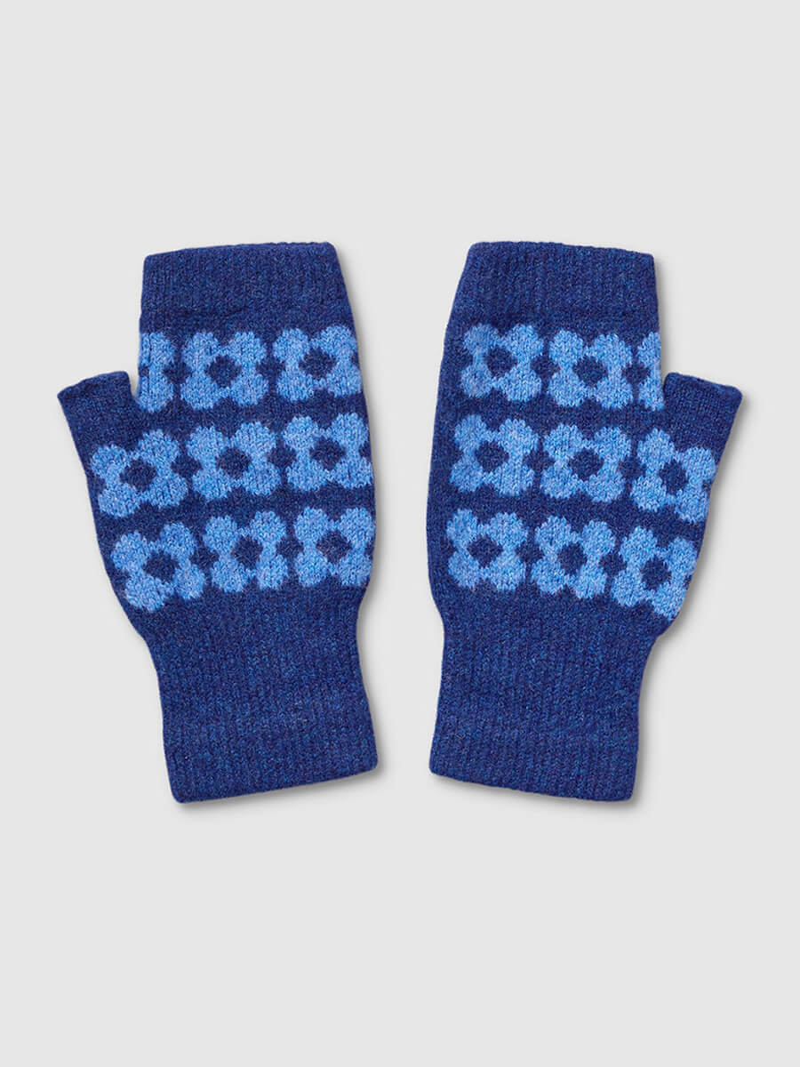 Mabel Sheppard Fingerless Mitten Gloves - Blue