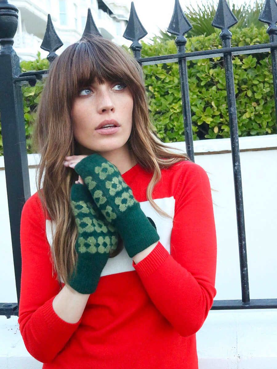 Mabel Sheppard Fingerless Mitten Gloves - Green Sparkle