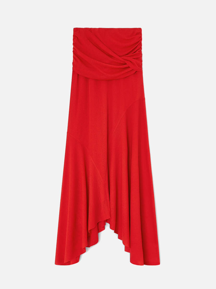 Marl Mesh Draped Long Skirt - Goji Berry