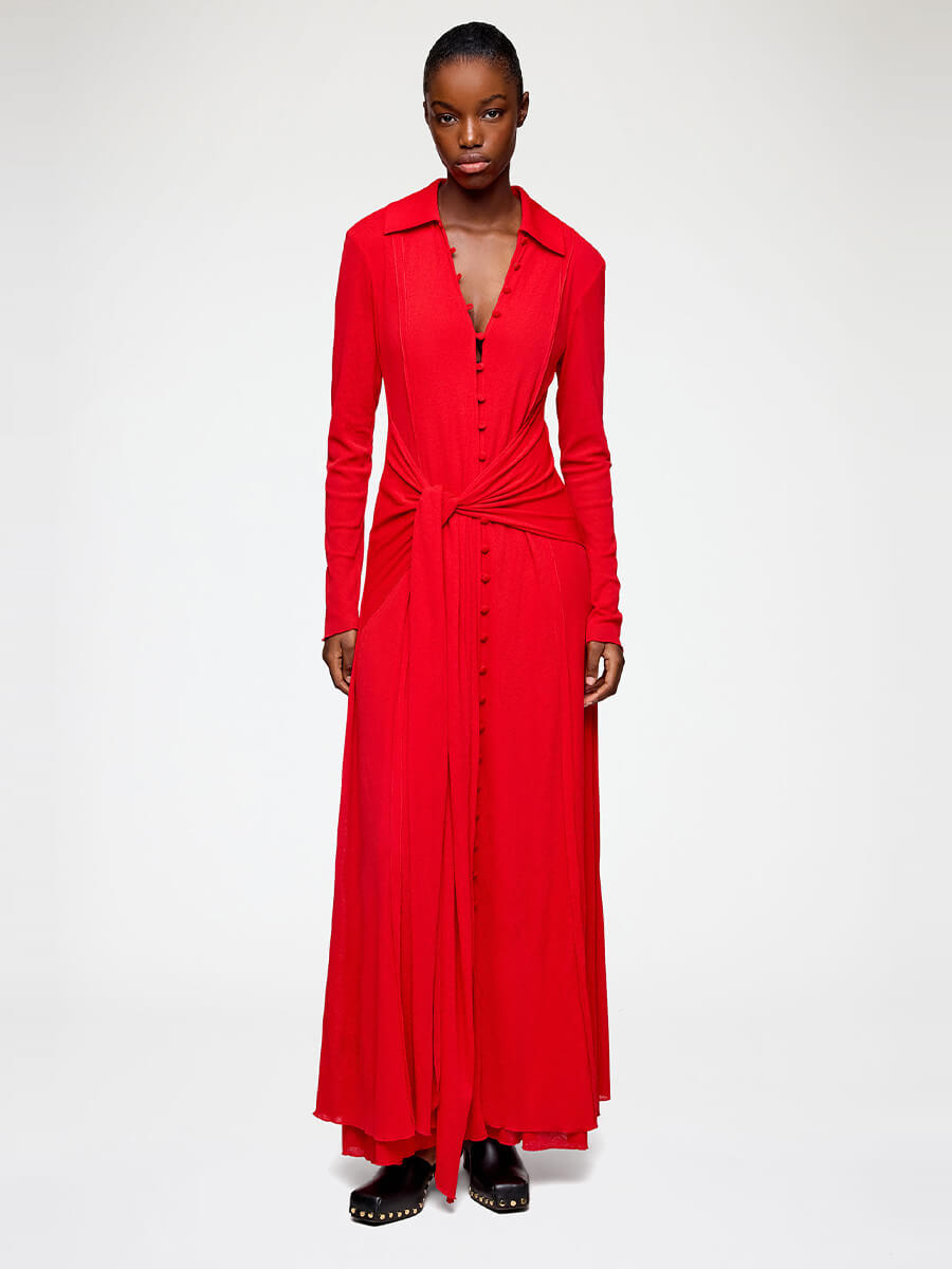 Ganni
Marl Mesh Long Sleeve Maxi Tie Dress - Goji Berry