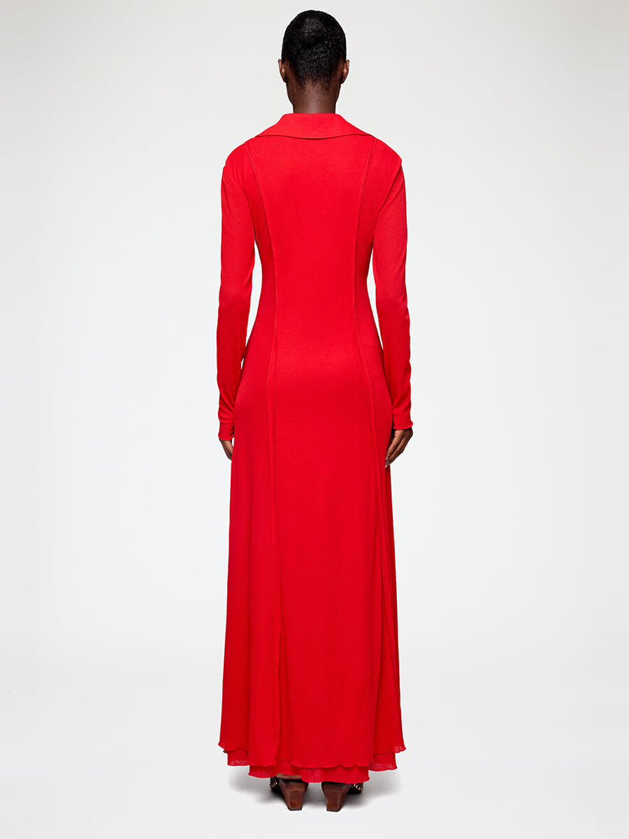 Ganni
Marl Mesh Long Sleeve Maxi Tie Dress - Goji Berry