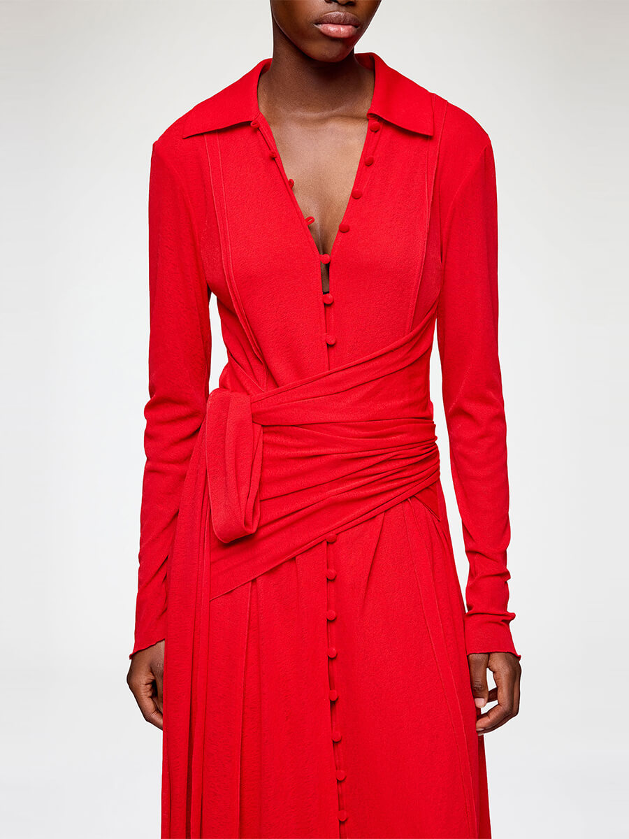 Ganni
Marl Mesh Long Sleeve Maxi Tie Dress - Goji Berry