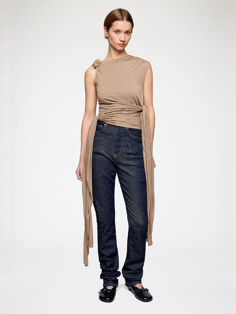 GANNI
Marl Mesh Tie Knot Top - Coca moca