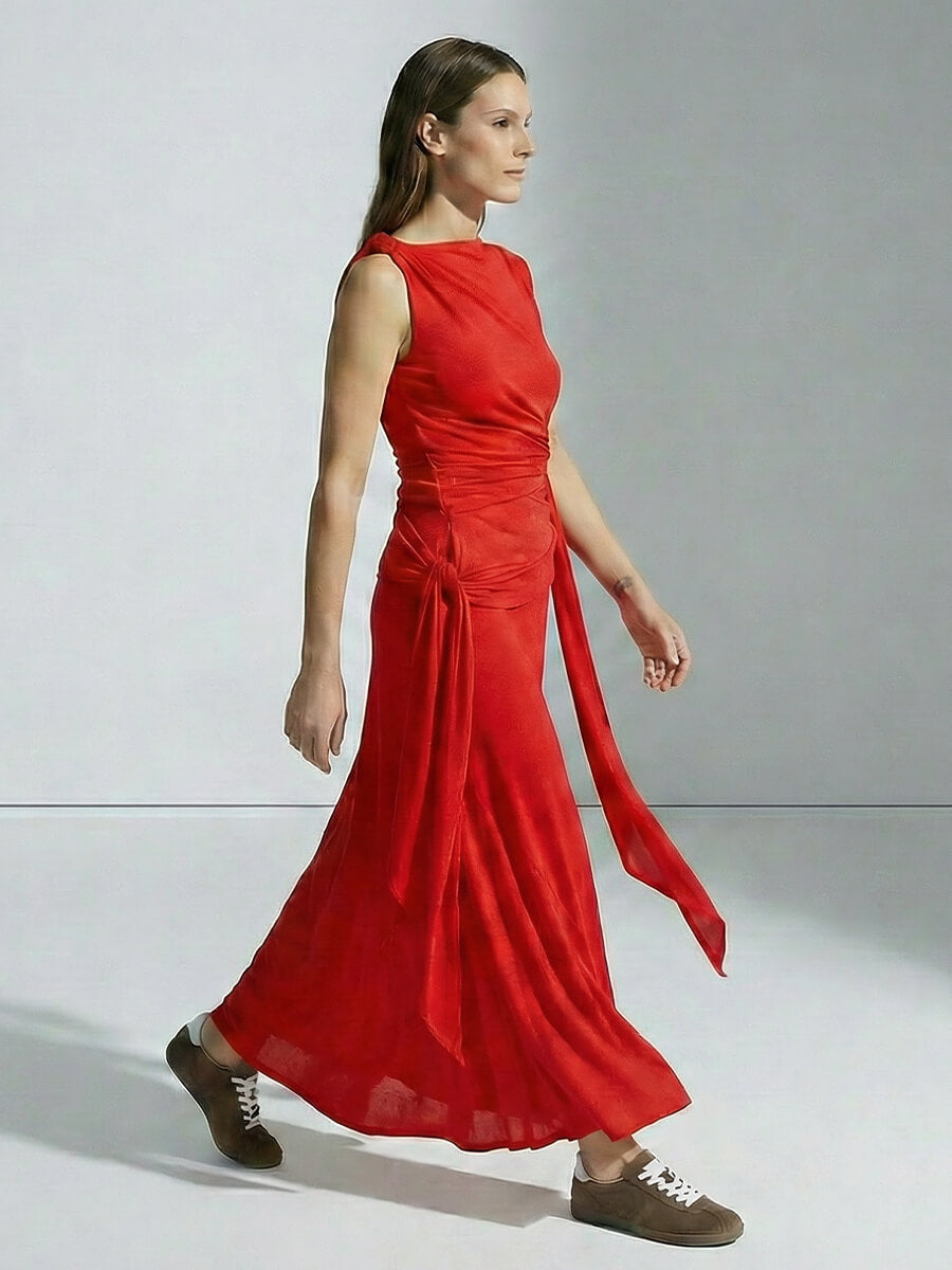 GANNI
Marl Mesh Draped Long Skirt - Goji Berry