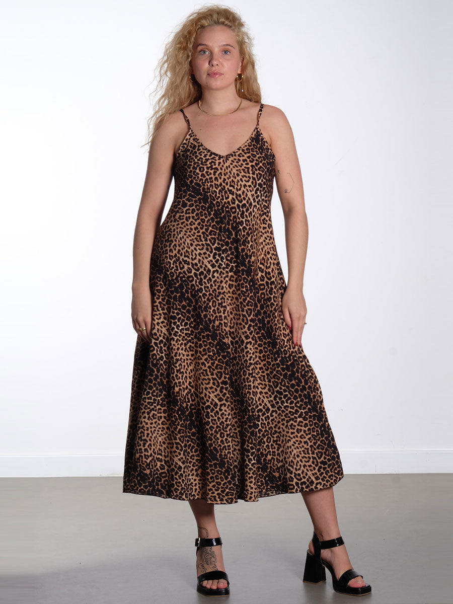 Marta Leopard Strap Dress - Brown