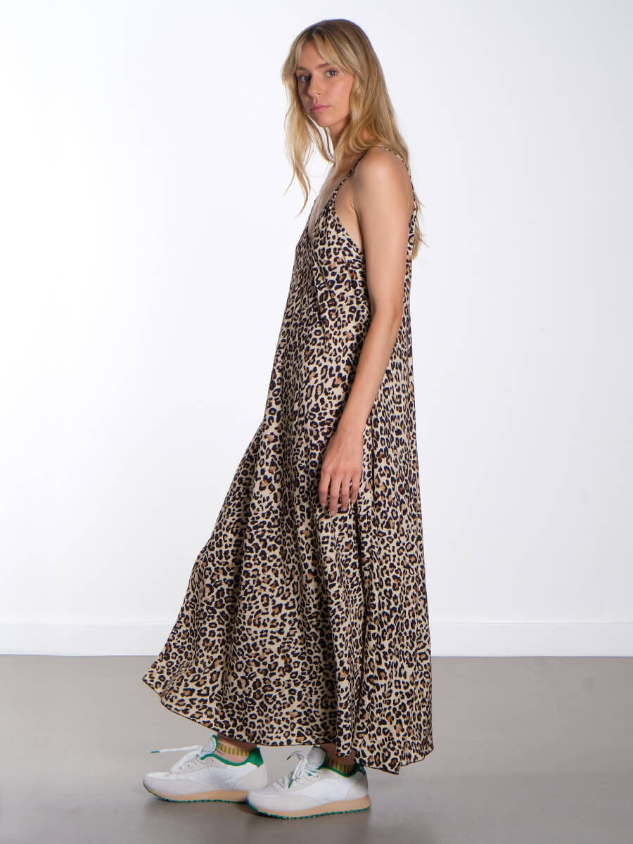 Leopard Strap Dress - Beige