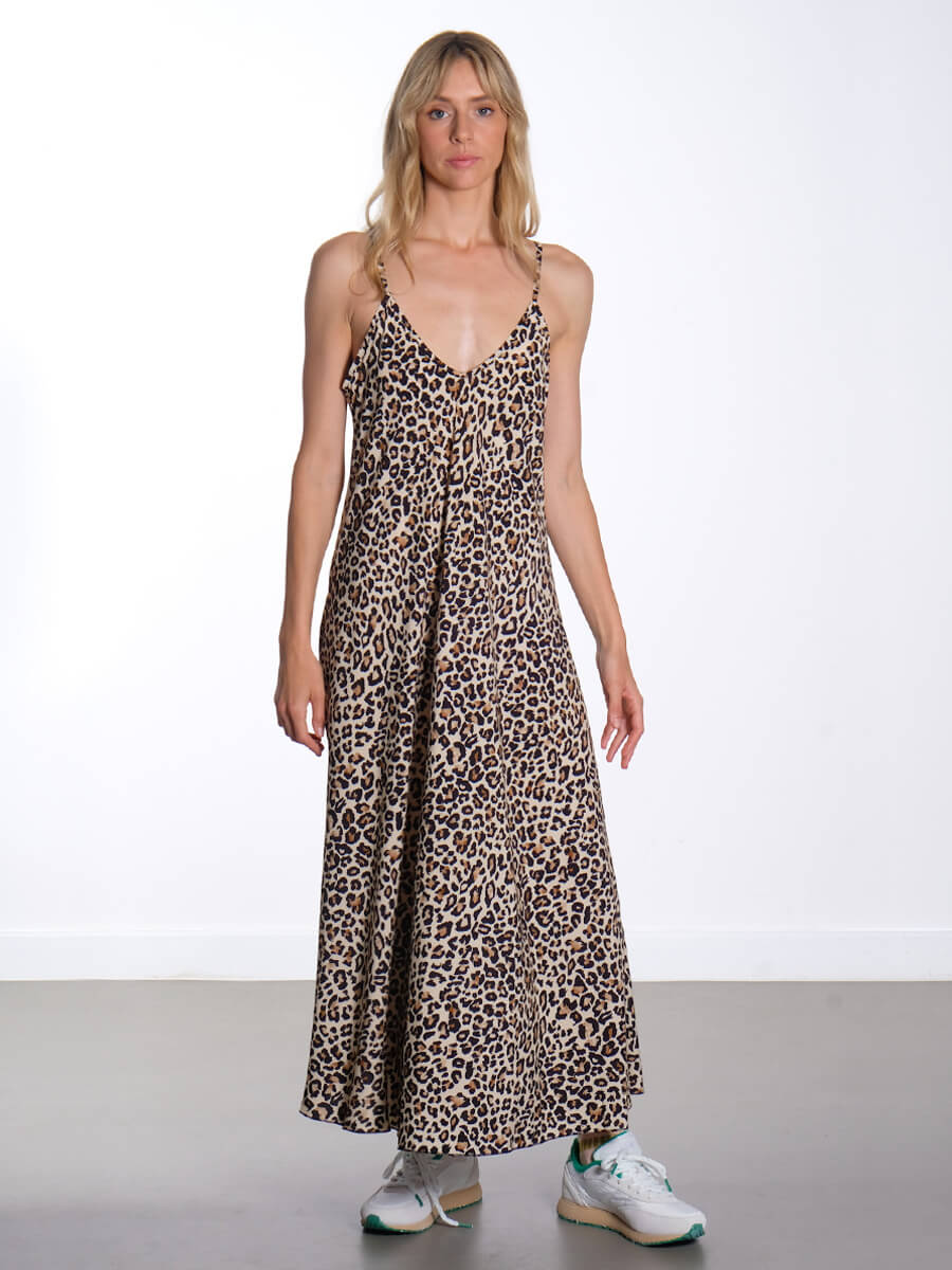 Leopard Strap Dress - Beige