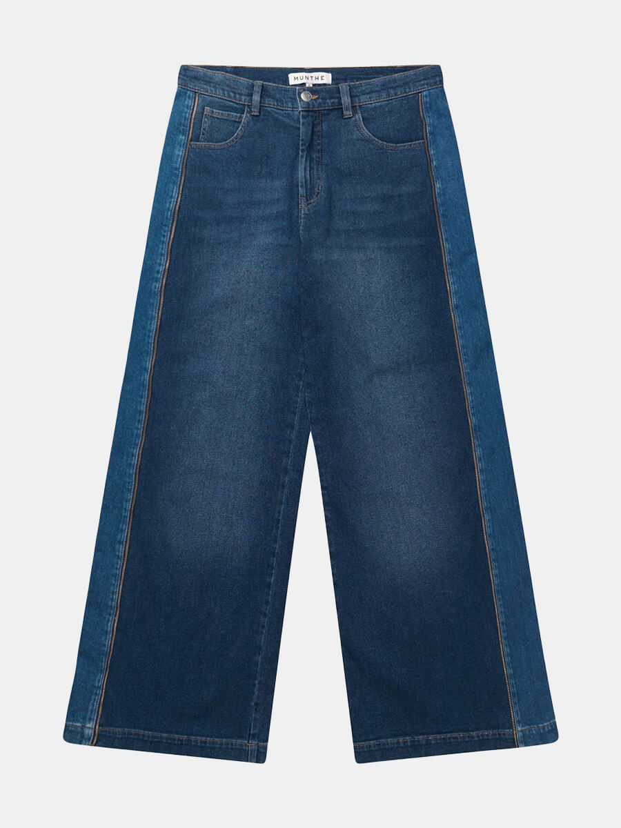 Munthe-Obbia-Jeans- Wide leg jeans in two tone denim with side zip detail