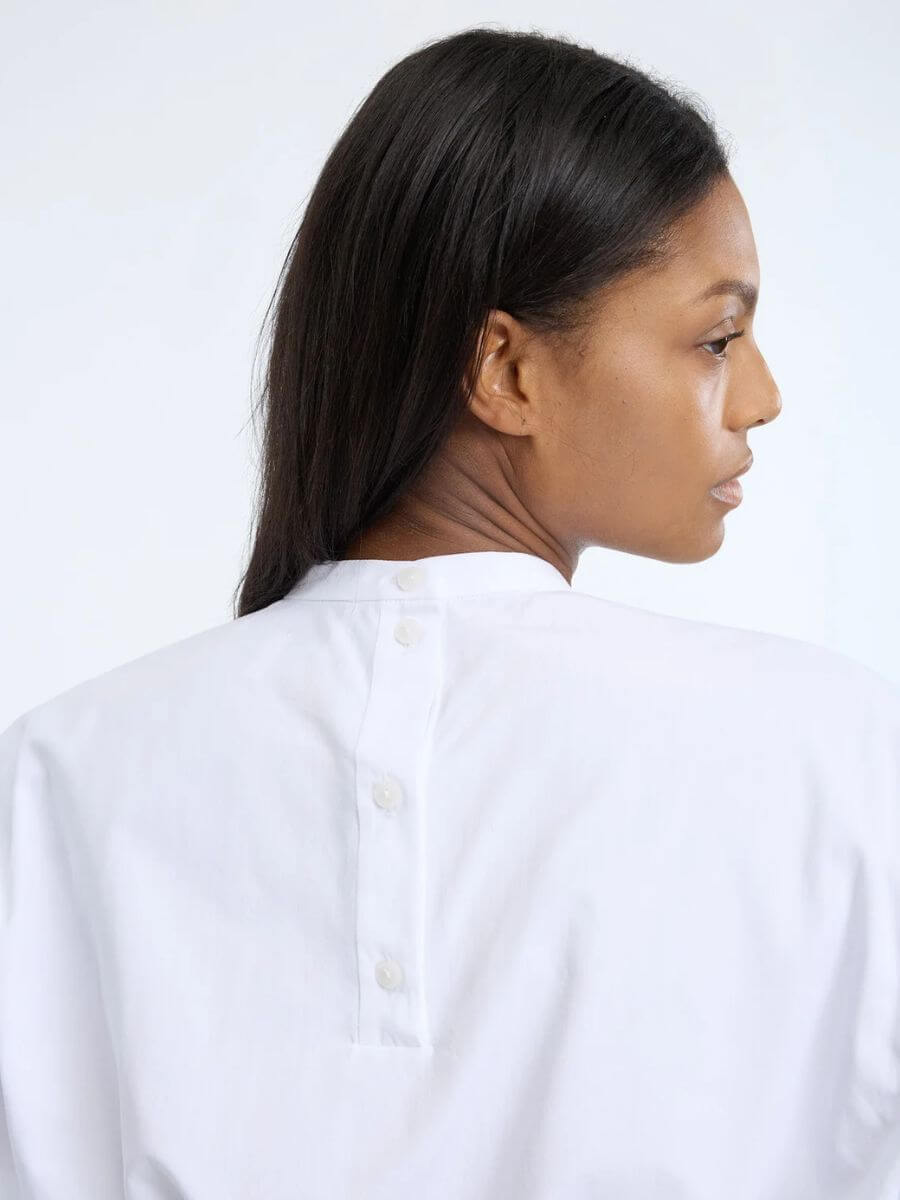 Munthe - Nayel Shirt - White Mix back view zoomed in to 4 button placket down centre back