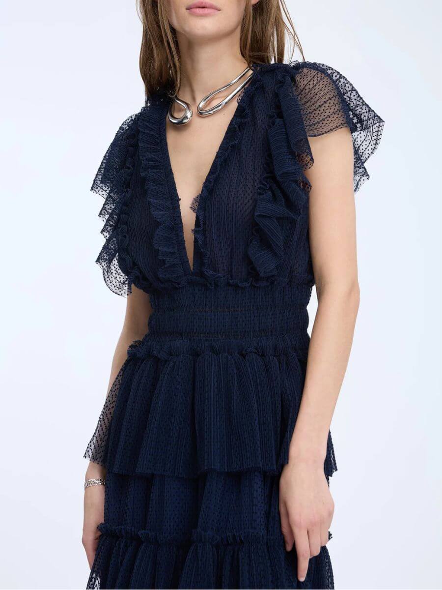 Munthe - Noriz Dress - Navy showing deep plunge V