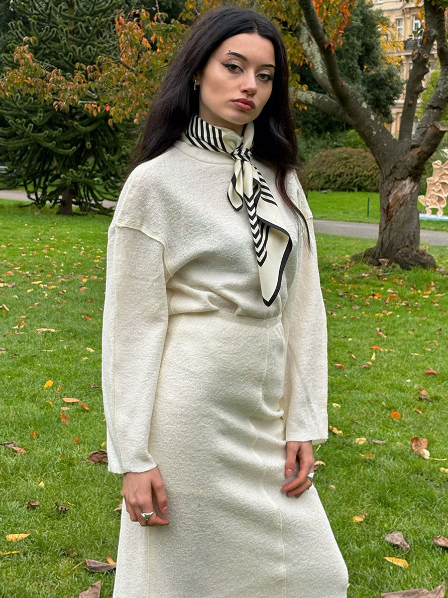 Le Scarf No. 1 - Cream  & Black - LEVETE-ROOM-LR-Icon-1-Skirt---Cream-LR-Icon-2-Pullover-Cream