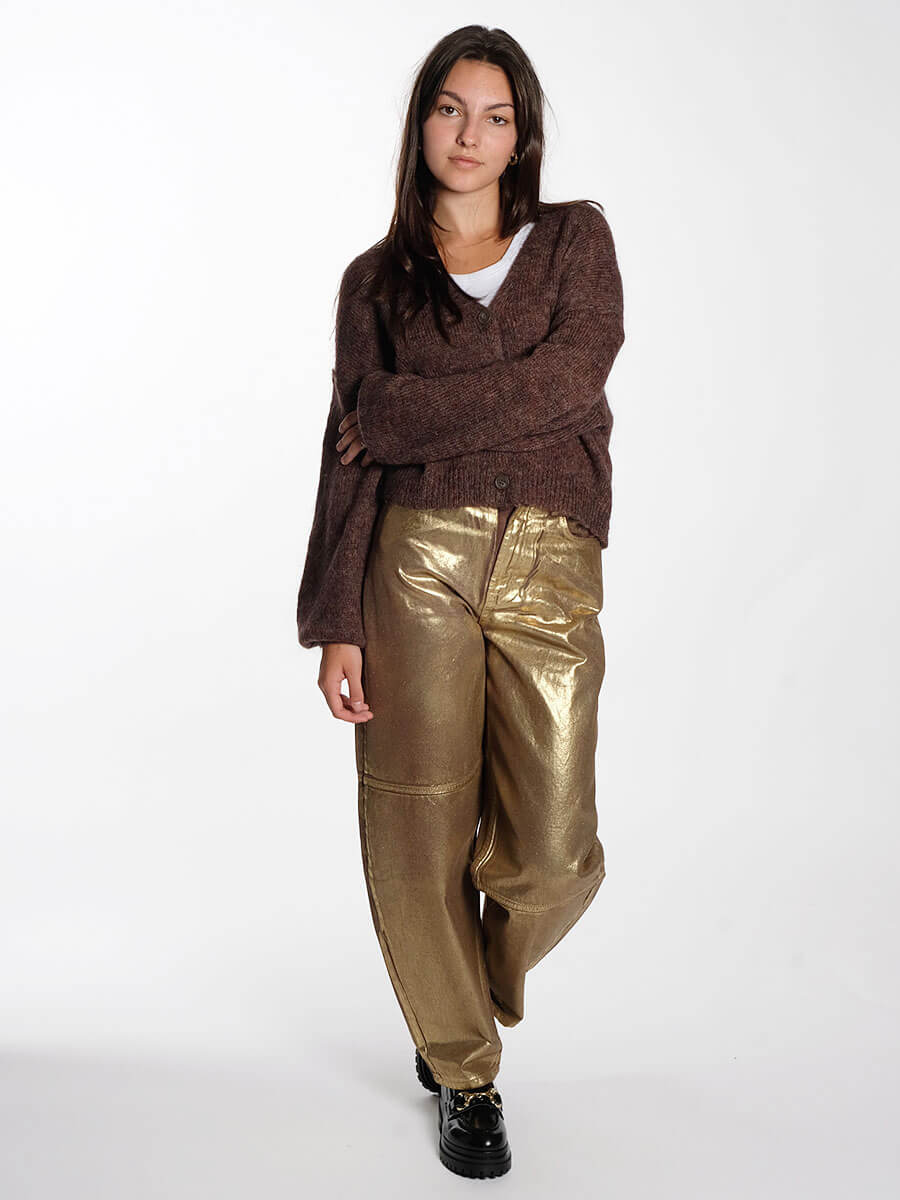 OBJECT SOYA LS KNIT CARDIGAN - BITTER CHOCOLATE
