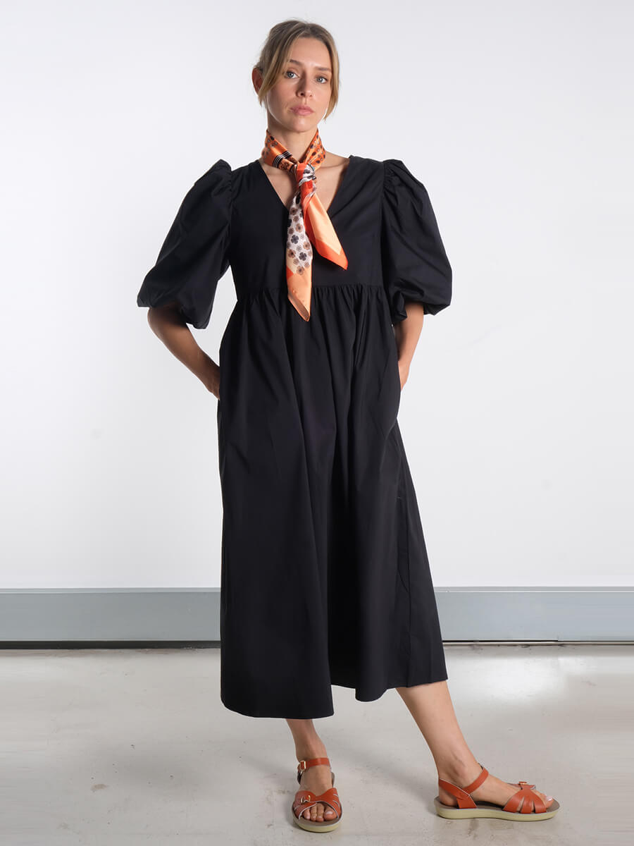 Paige Puff Sleeved Midi Dress - Black
