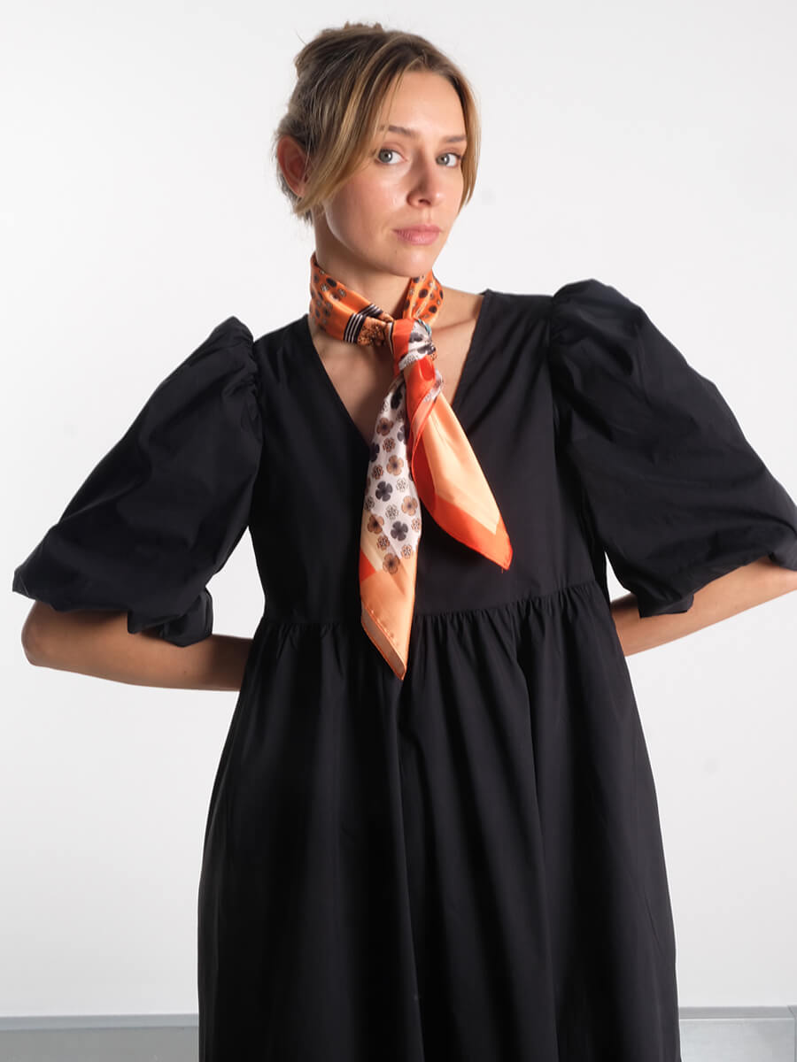 OBJECT Paige Puff Sleeved Midi Dress - Black SUI AVA Angela Scarf - Orange.