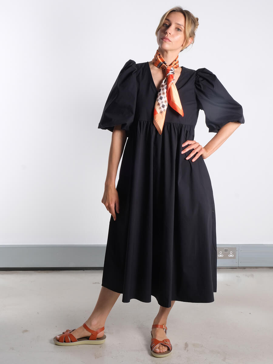 Paige Puff Sleeved Midi Dress - Black