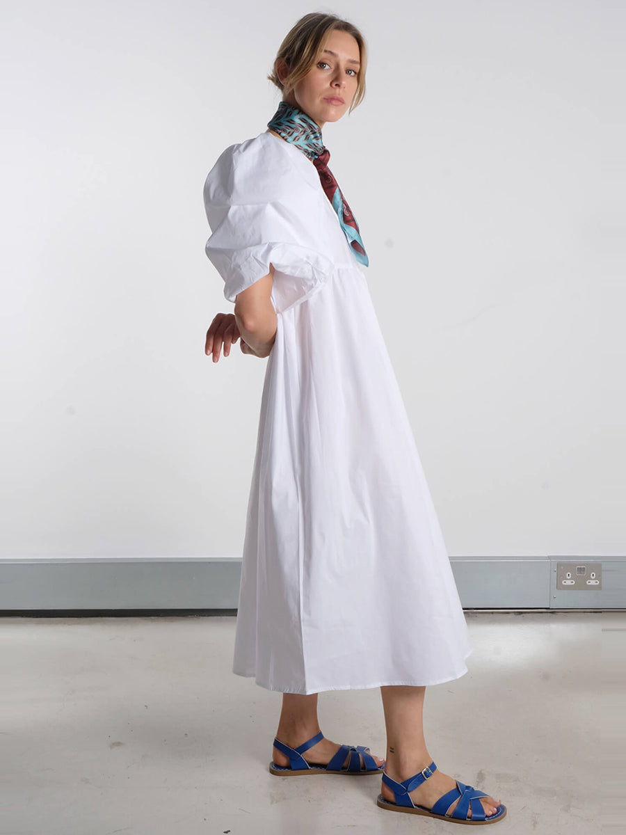 Paige Puff Sleeved Midi Dress - White