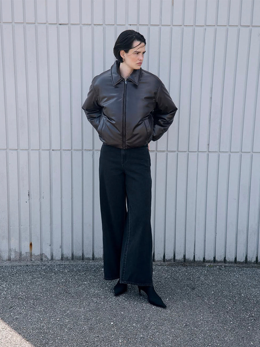 OBJECT Cleo Coated Puffer Jacket Seal Brown