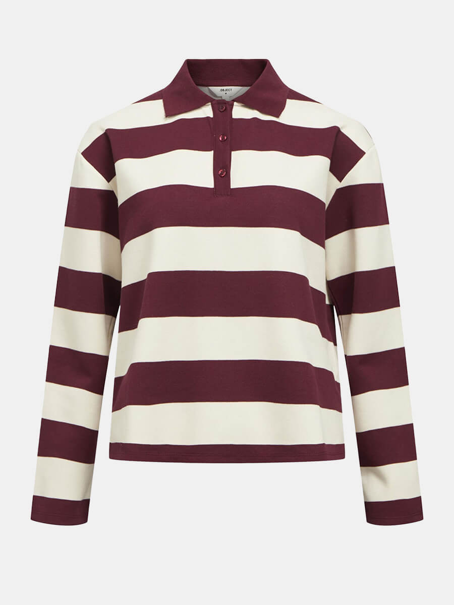 OBJMillie-Striped-Polo-Shirt-Cabernet