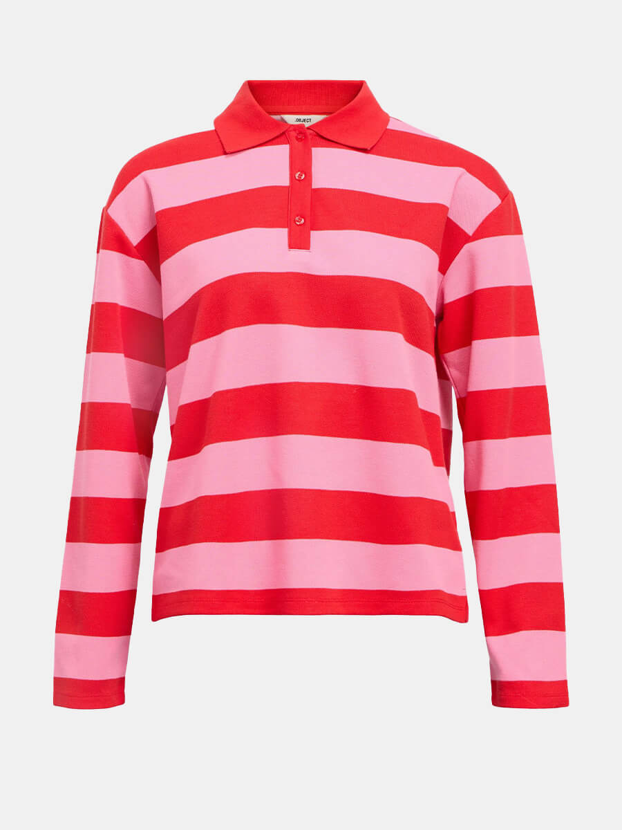 OBJMillie-Striped-Polo-Shirt-Flame-Scarlet