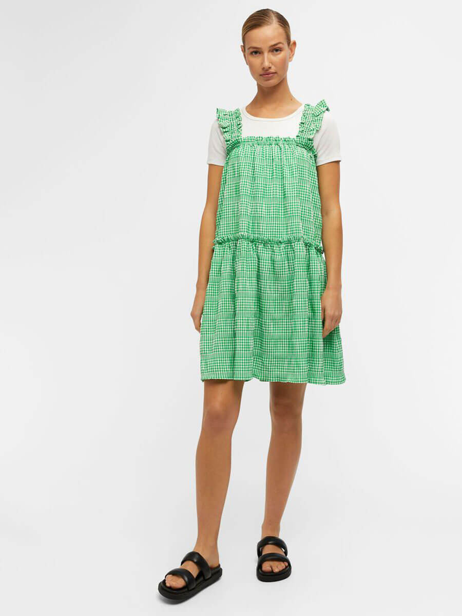 Object Azana Gingham Dress - Fern Green