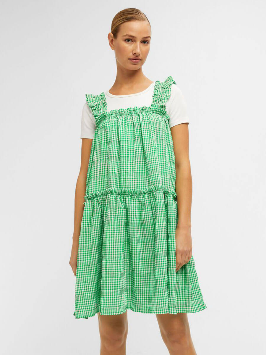 Object Azana Gingham Dress - Fern Green
