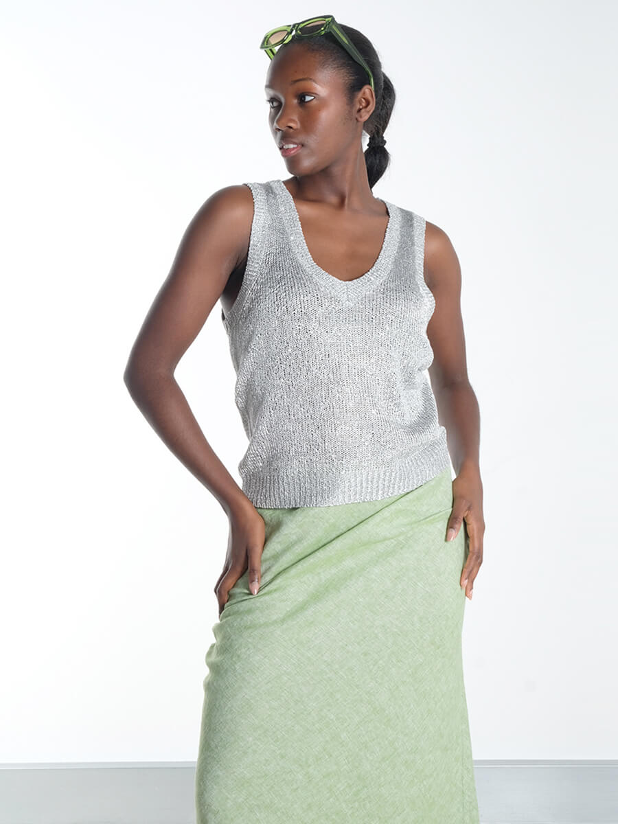 Object - Glam Top  Samsoe Samsoe  - Saagneta Long Skirt - Peridot Melange