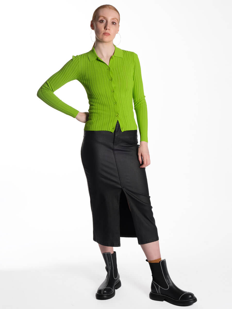 Object-Naya-Coated-Midi-Skirt-_-Samsoe-Samsoe-Lea-Cardigan-Macaw-Green