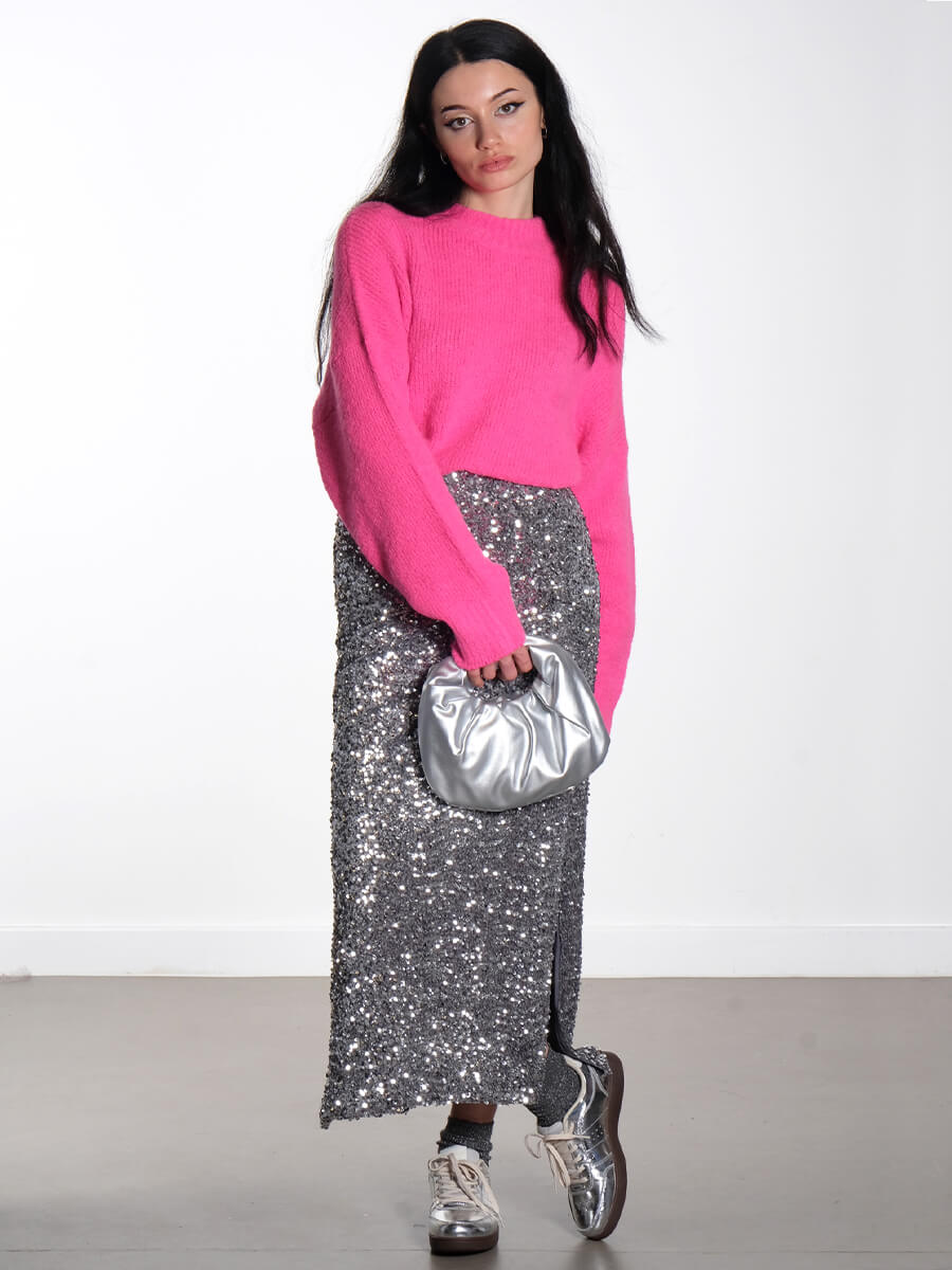 Object-OBJKinne-Sequin-Skirt-Silver