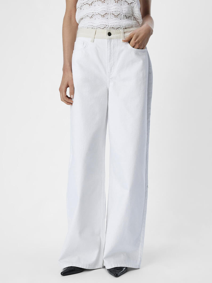 Object-OBJMoji-Dual-Tone-Wide-Fit-Jeans - Wite wide leg jeans with contrast beige waistband