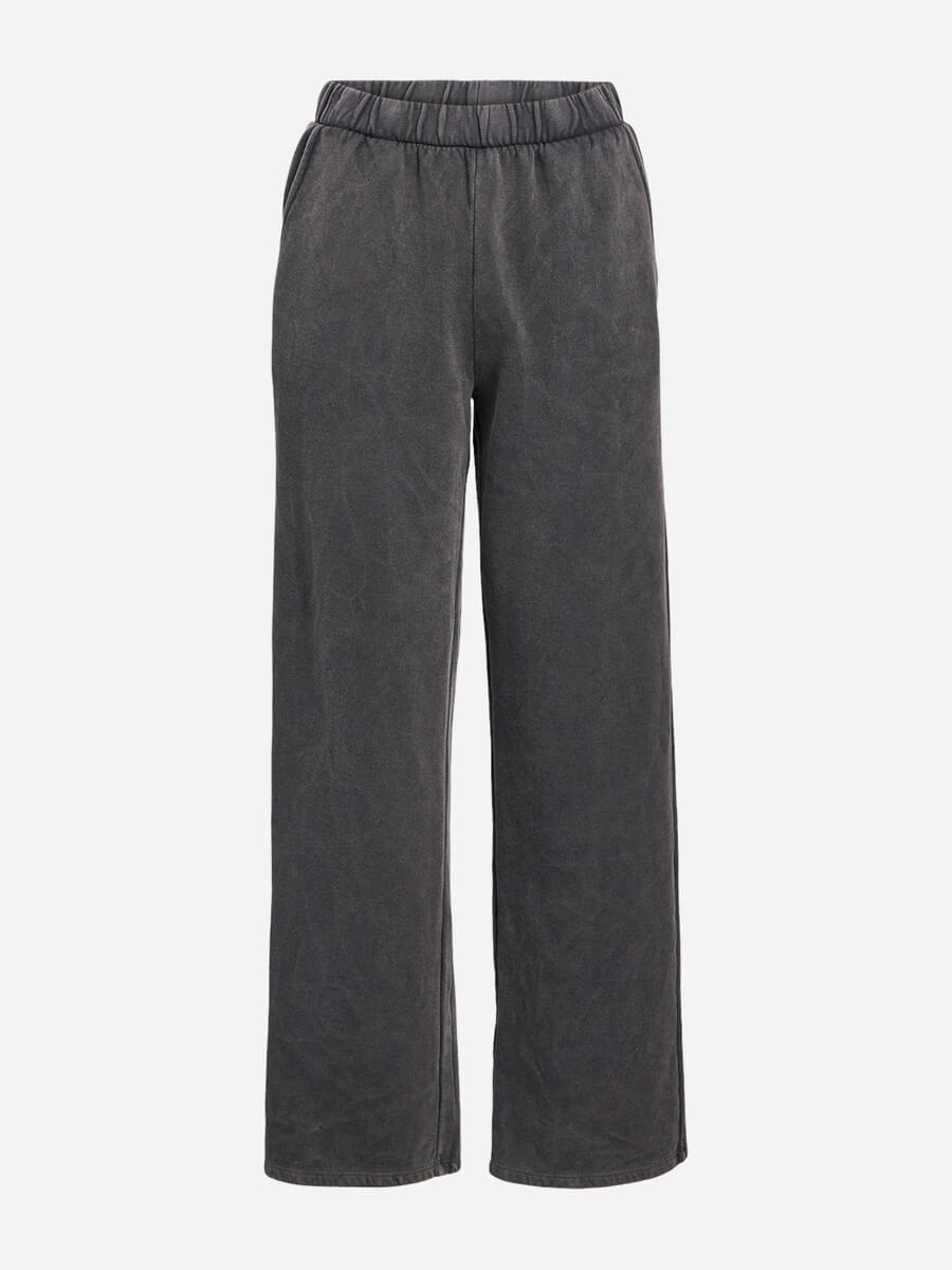 Sally Wide Leg Sweat Pants - Black Acid Wash